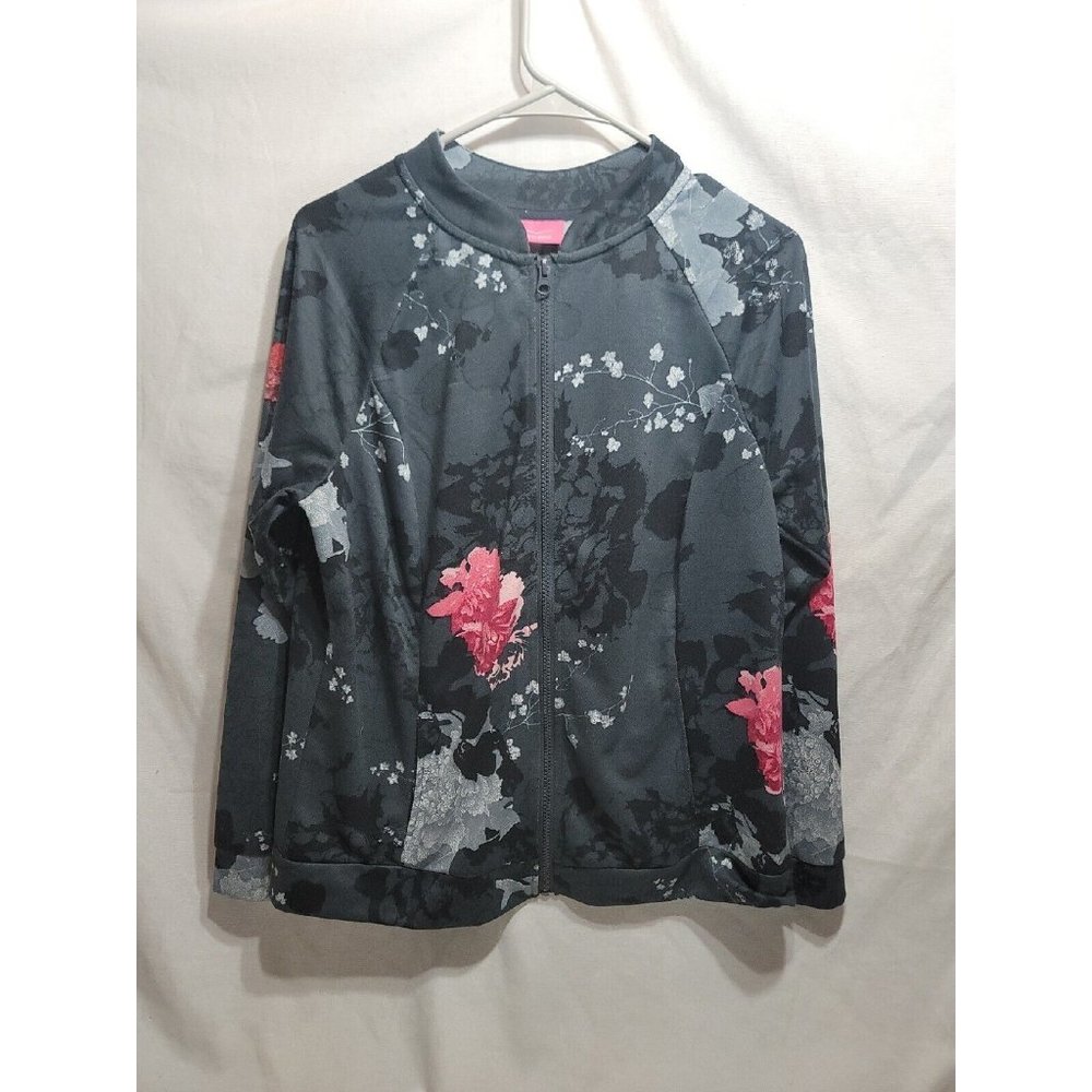Venice Beach Full Zip Gray Floral Jacket Size 12/14